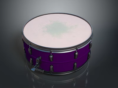 High Quality Purple Snare Drum With White Drumhead And Chrome Hardware 3d model
