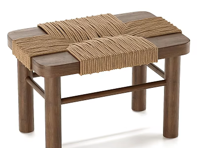 Natural Wooden Stool With Woven Rope Seat And Minimalist Design For Home Decor 3d model