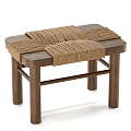 Natural Wooden Stool With Woven Rope Seat And Minimalist Design For Home Decor