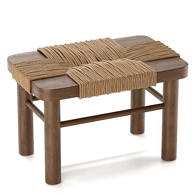 Natural Wooden Stool With Woven Rope Seat And Minimalist Design For Home Decor 3d model