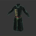 Long Black Leather Coat With Metal Buttons And Belt For Daily Use
