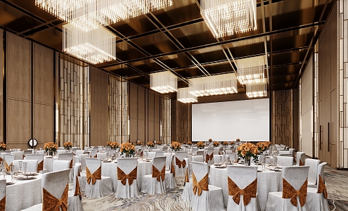 modern hotel banquet hall banquet center banquet hall crystal chandelier hotel restaurant banquet hall furniture 3d model