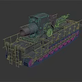 Gray Military Tank 3D Render With Long Cannon Tracked Chassis And Metal Railings