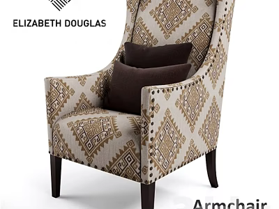 ELIZABETH DOUGLAS Classic Armchair With Geometric Pattern Fabric Dark Cushions And Studded Trim 3d model