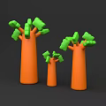 Inflatable Trees with Orange Trunks and Green Canopies in Three Sizes 3d model