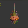 Exquisite Traditional Lighting Combination With Golden Frame Red Star Patterns And Hanging Chain