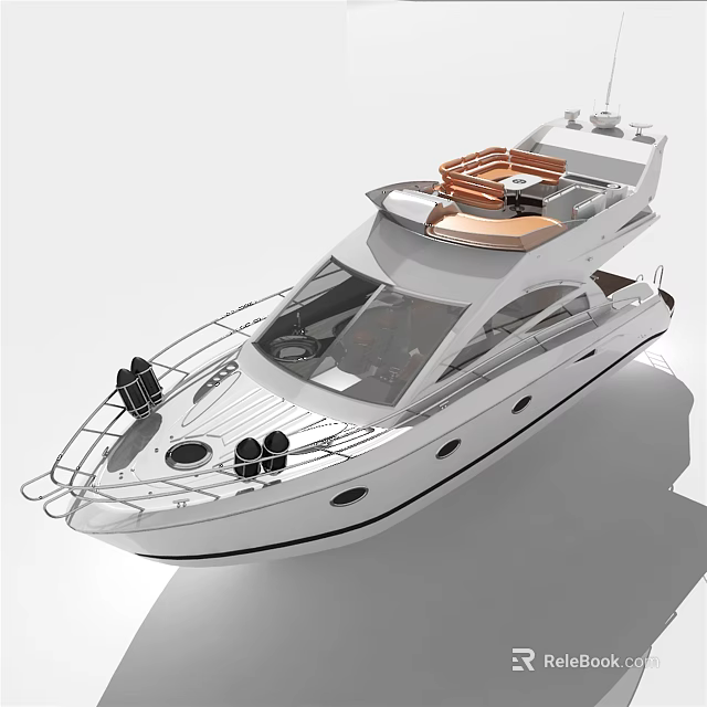 Modern Yacht With Sleek Exterior Upper Deck Railings And Portholes 3d model 