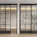 Modern Black Framed Glass Sliding Doors in Bright Interior with Plants
