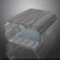 Futuristic Metal Scene Component with Geometric Panels and Transparent Sections