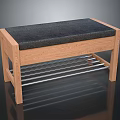 Stylish Outdoor Bench With Wooden Frame Gray Cushioned Seat And Metal Storage Rack