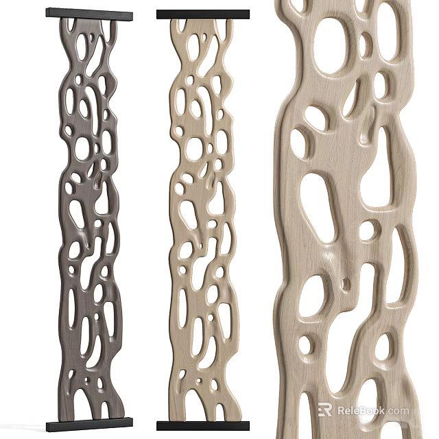Modern Wooden Decorative Screens with Irregular Cut Out Patterns in Dark Grey Light Beige Cream 3d model 