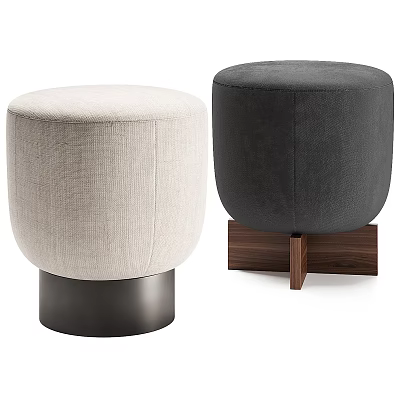 Light Beige And Dark Gray Upholstered Stools With Metal And Walnut Wood Bases 3d model
