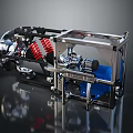 Mechanical Device With Metal Frame Red Springs And Blue Motor Components