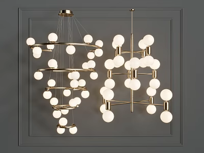 Chandeliers With Gold Frame And White Spherical Lights For Modern Interior Decor 3d model
