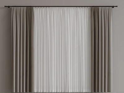 Modern Home Curtains With Gray Thick Panels And White Sheer Layers On Black Rod 3d model