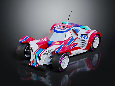 Toy Race Car With Red White Blue Stripes Large Wheels And Antenna 3d model