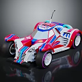 Toy Race Car With Red White Blue Stripes Large Wheels And Antenna
