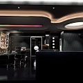 Modern Private Box Interior Design With Black Seats Tables And Rainbow Lighting