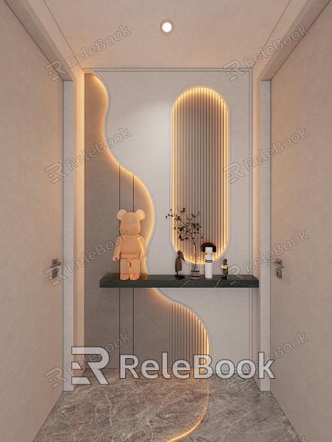 Modern Entrance Simple Cream Shape Light Strip End View Entrance model