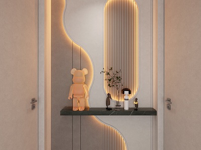 Modern Entrance Simple Cream Shape Light Strip End View Entrance model