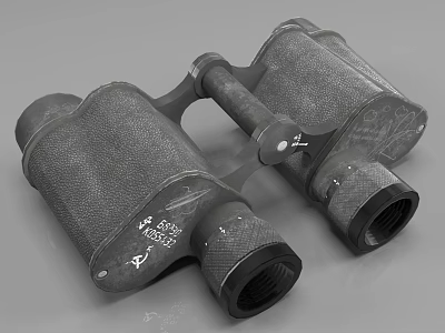 Vintage Binoculars With Textured Surface Metal Body And Adjustment Knob Design Details 3d model