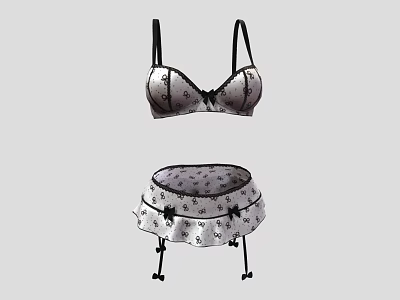 Delicate Women's Lingerie Set With Patterned Design Lace Trim And Bow Accents 3d model