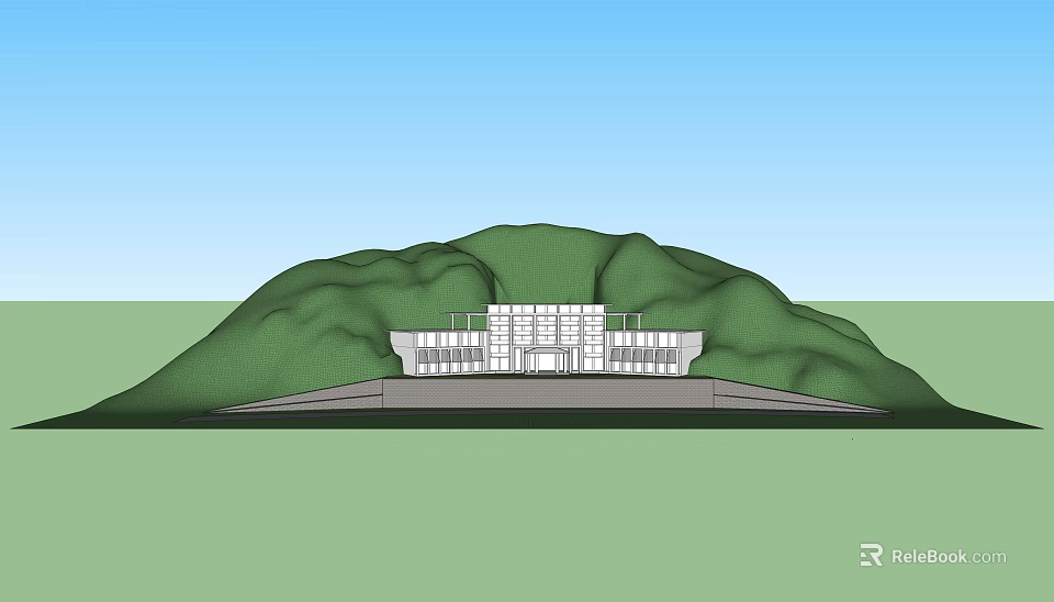 White Modern Detached Villa With Mountain View And Green Landscape Exterior 3d model 