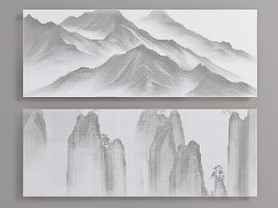 Traditional Chinese Landscape Background Wall With Ink Painting Dot Matrix Pattern Design 3d model