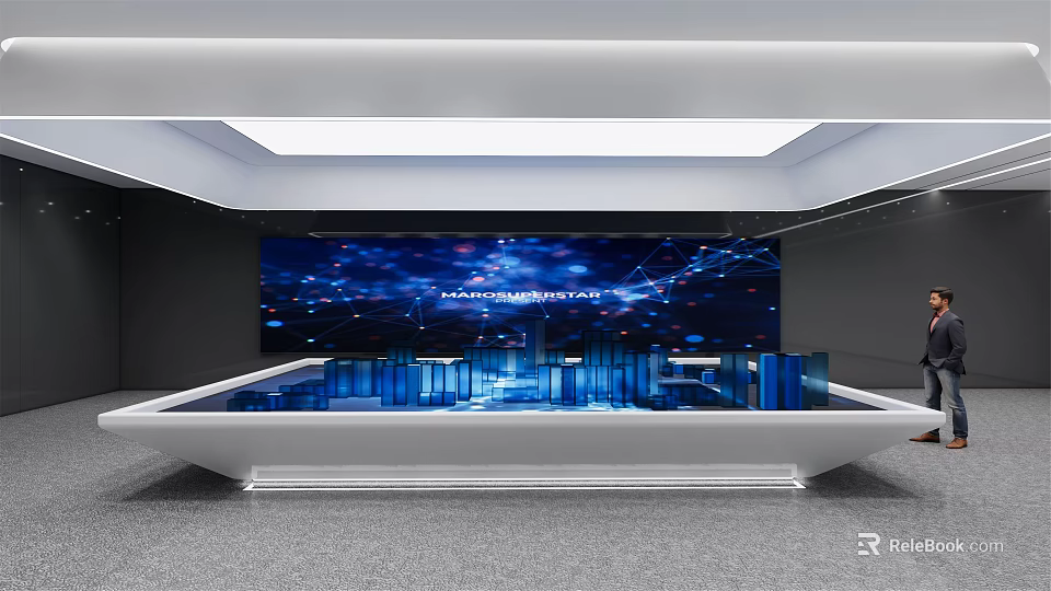 Modern Tech Exhibition Platform With LED Screen And Blue Light Design 3d model 