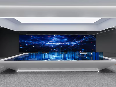 Modern Tech Exhibition Platform With LED Screen And Blue Light Design 3d model
