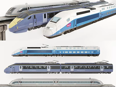 Modern High Speed Train Front And Side Views With Streamlined Design Blue White Livery 3d model