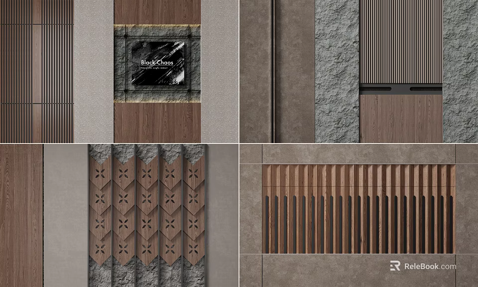 Stylish Sofa Background Wall Designs With Wooden Stone And Geometric Patterns 3d model