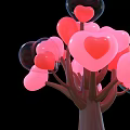 Art Installation With Heart Shaped Glowing Elements And Tree Like Structure In Pink And Red 3d model