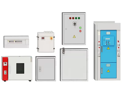 Industrial Control Equipment Cabinets With Buttons Indicators And Colorful Enclosures 3d model