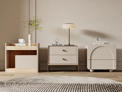 Stylish Modern Bedside Tables With Various Designs Lamp Vase Books And Clock 3d model