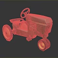 Vintage Green Toy Tractor With Black Steering Wheel And Yellow Wheels