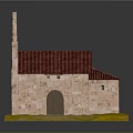 Church Model With Red Roof Bell Tower Arched Door Stone Brick And Yellow Base