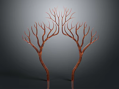 Elegant Double Symmetric Copper Branch Sculptures As Modern Art Decor 3d model
