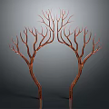 Elegant Double Symmetric Copper Branch Sculptures As Modern Art Decor