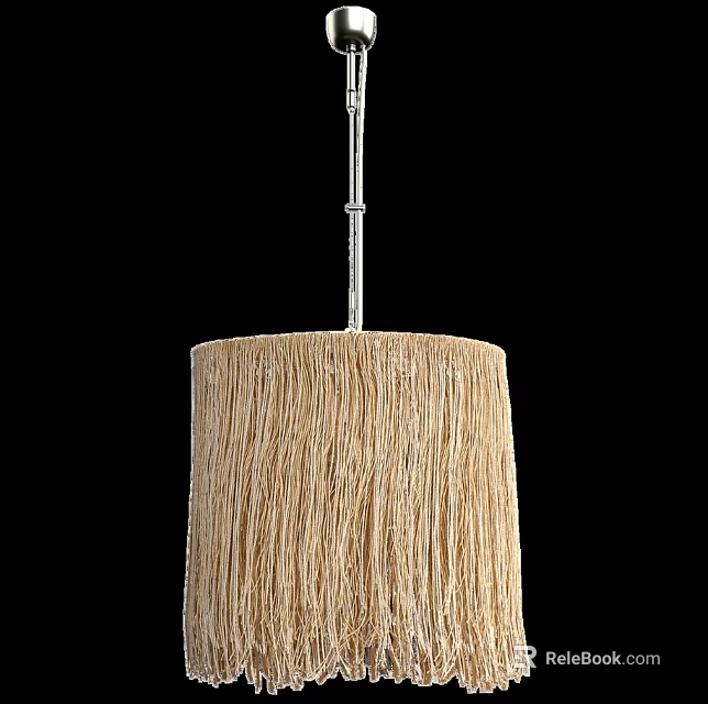 Minimalist Woven Pendant Light With Natural Shade And Chrome Hanging Rod 3d model 