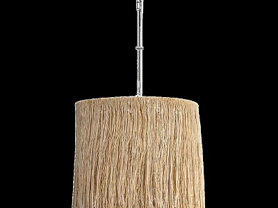 Minimalist Woven Pendant Light With Natural Shade And Chrome Hanging Rod 3d model