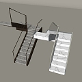 Modern Glass Handrail Stairs Corner Glass Stairs Marble Table Stairs 3d model