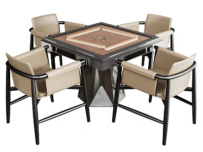Modern Square Entertainment Table Featuring Central Game Board And Four Beige Chairs With Black Legs 3d model