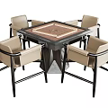 Modern Square Entertainment Table Featuring Central Game Board And Four Beige Chairs With Black Legs