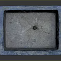 Vintage Stone Square Basin With Blue Edges And Bottom Drainage Hole