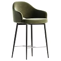 Modern Upholstered Bar Stool With Armrest Light Gray Fabric And Black Metal Legs