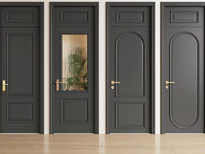 Dark Gray Swing Doors With Modern Design And Golden Handles For Interior 3d model
