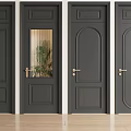 Dark Gray Swing Doors With Modern Design And Golden Handles For Interior