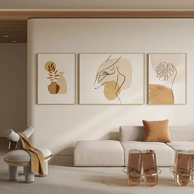 Modern Living Room With Three Minimalist Art Paintings And Cozy Sofa 3d model Modern Living Room With Three Minimalist Art Paintings And Cozy Sofa 3d model