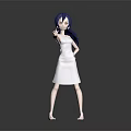 Game Movie Character With Blue Hair White Dress Outstretched Hand And Hand On Hip